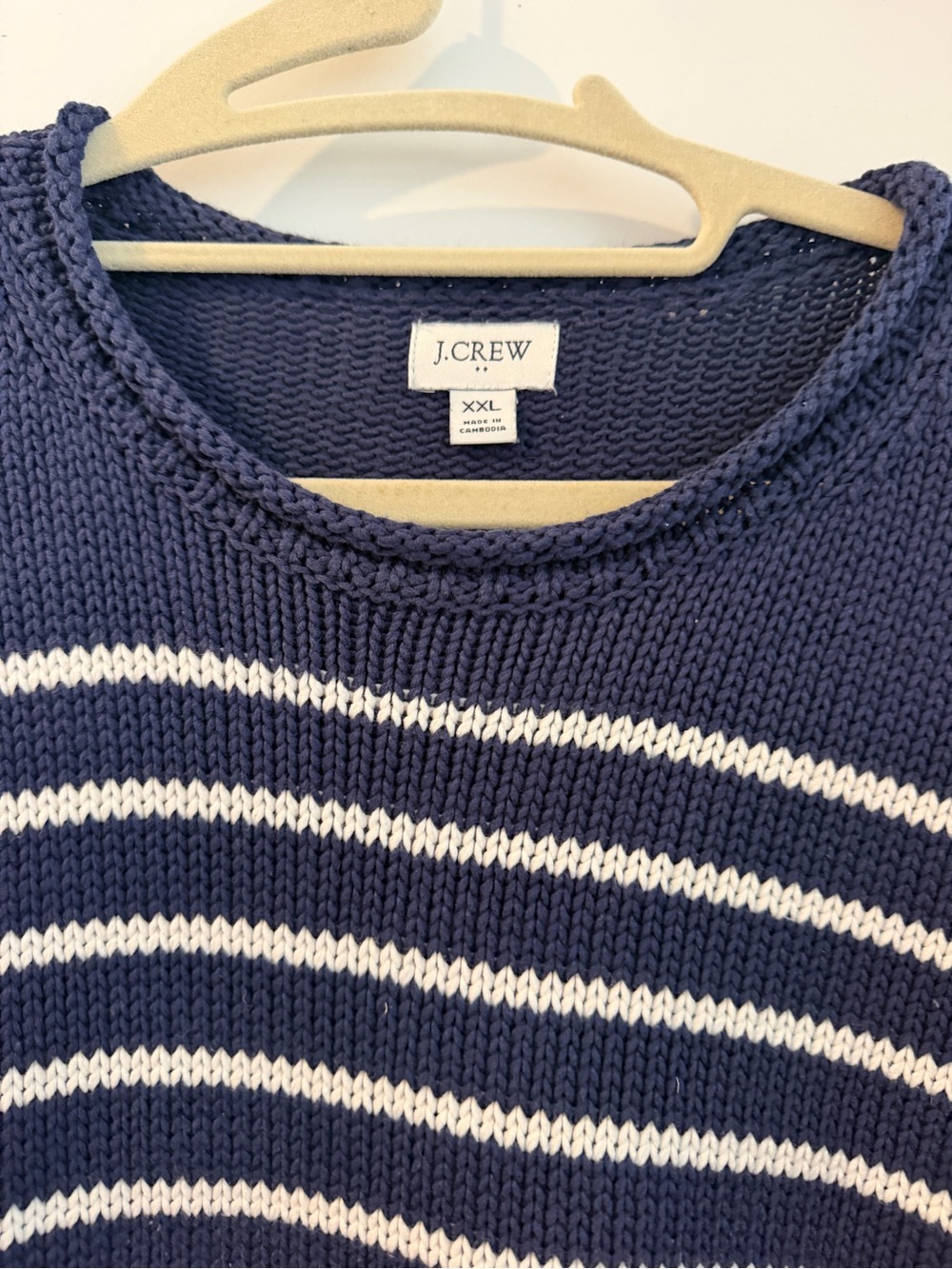 J. Crew Navy and White Striped Cotton Crewneck Sweater - Picture 3 of 3